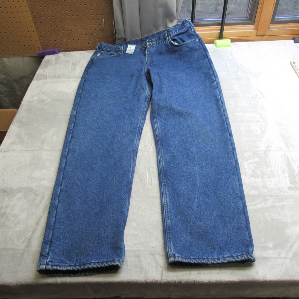 Carhartt Jeans Mens 40x34‎ Blue Denim Fleece Lined Insulated Straight B155 DST